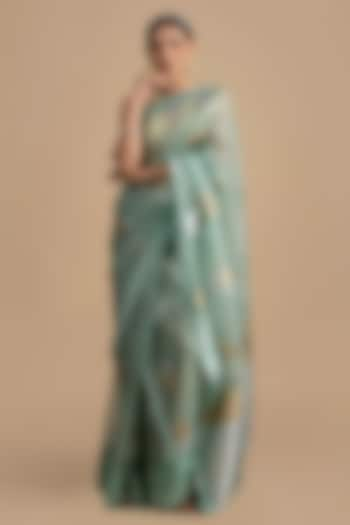 Sky Blue Organza Silk Banarasi Handloom Saree Set by Zal From Benaras at Pernia's Pop Up Shop