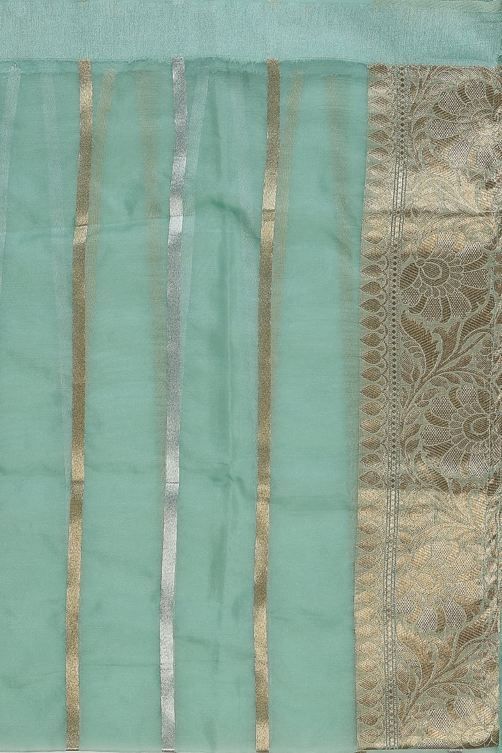 Sky Blue Organza Silk Banarasi Handloom Festive Saree Set by Zal From Benaras at Pernia's Pop Up Shop