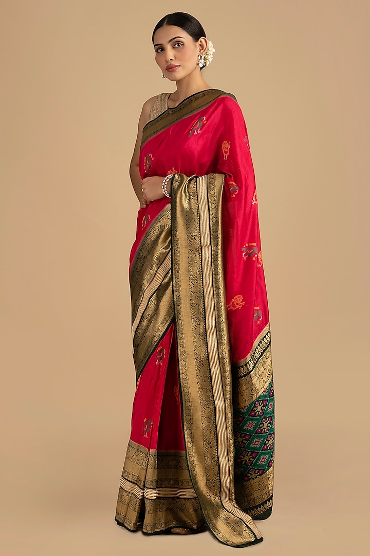 Magenta-Green Pure Katan Silk Banarasi Saree Set by Zal From Benaras at Pernia's Pop Up Shop