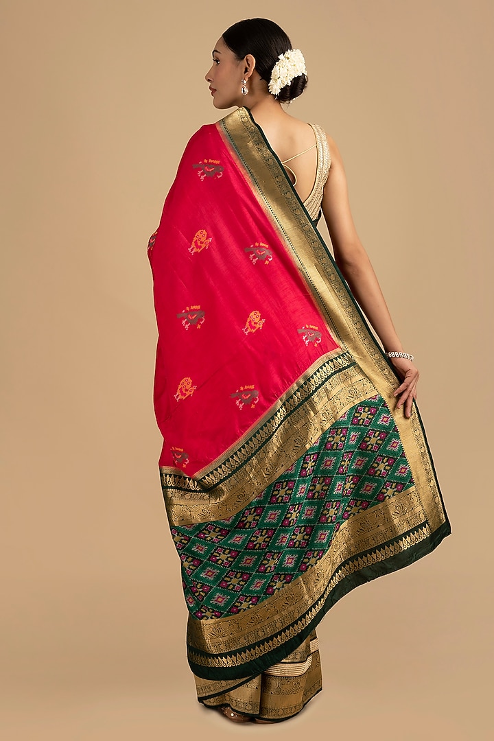 Magenta-Green Pure Katan Silk Banarasi Party Wear Saree Set by Zal From Benaras at Pernia's Pop Up Shop