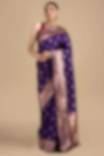 Purple Pure Silk Banarasi Handloom Saree Set by Zal From Benaras at Pernia's Pop Up Shop