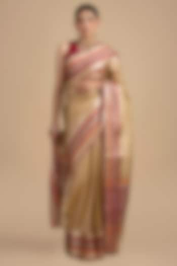 Beige-Pink Pure Tissue Silk Banarasi Saree Set by Zal From Benaras at Pernia's Pop Up Shop