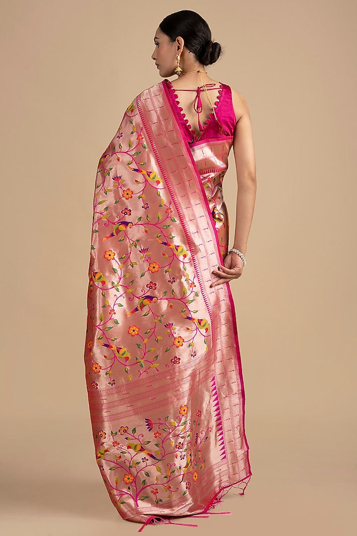 Pink Kanjivaram Silk Banarasi Handloom Party Wear Saree Set by Zal From Benaras at Pernia's Pop Up Shop