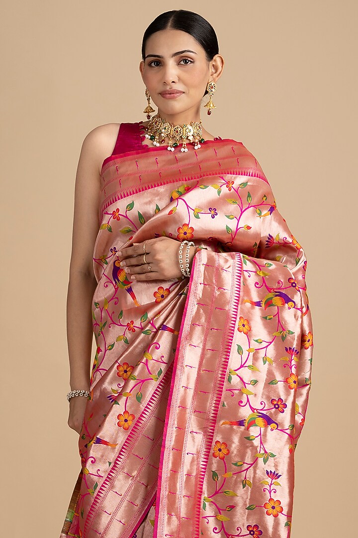 Pink Kanjivaram Silk Banarasi Handloom Party Wear Saree Set by Zal From Benaras at Pernia's Pop Up Shop