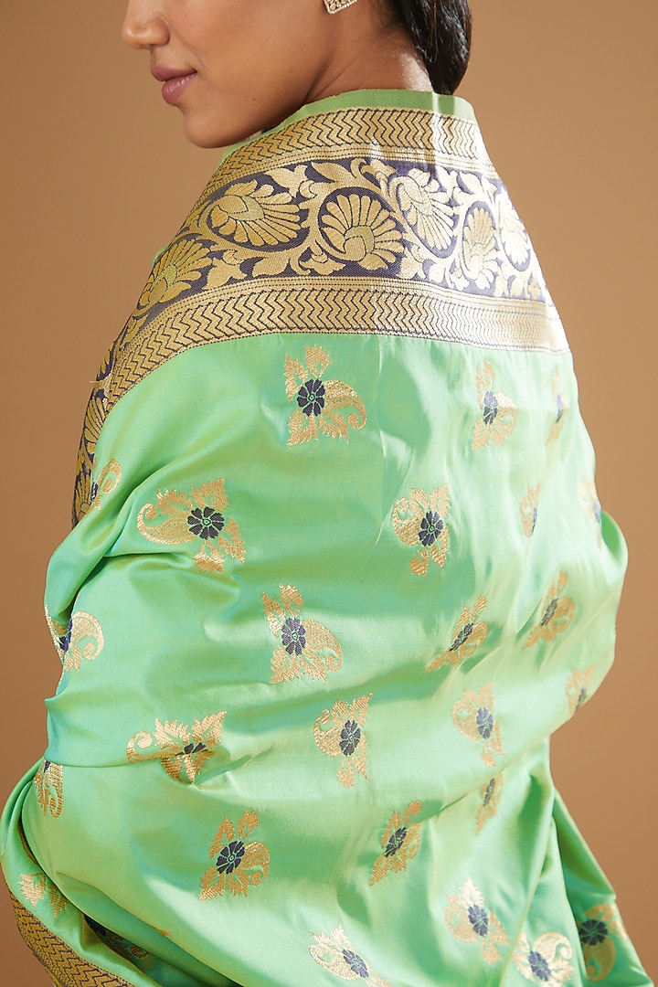 Mint Green Pure Silk Handloom Dupatta by Zal From Benaras at Pernia's Pop Up Shop