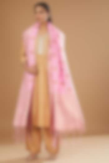 Blush Pink Pure Silk Handloom Printed Dupatta by Zal From Benaras at Pernia's Pop Up Shop