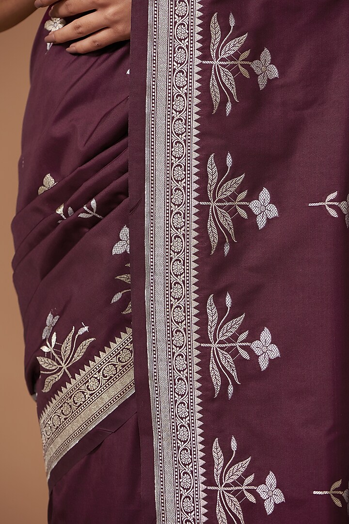 Maroon Pure Katan Silk Handloom Weave Work Banarasi Party Wear Saree Set by Zal From Benaras at Pernia's Pop Up Shop