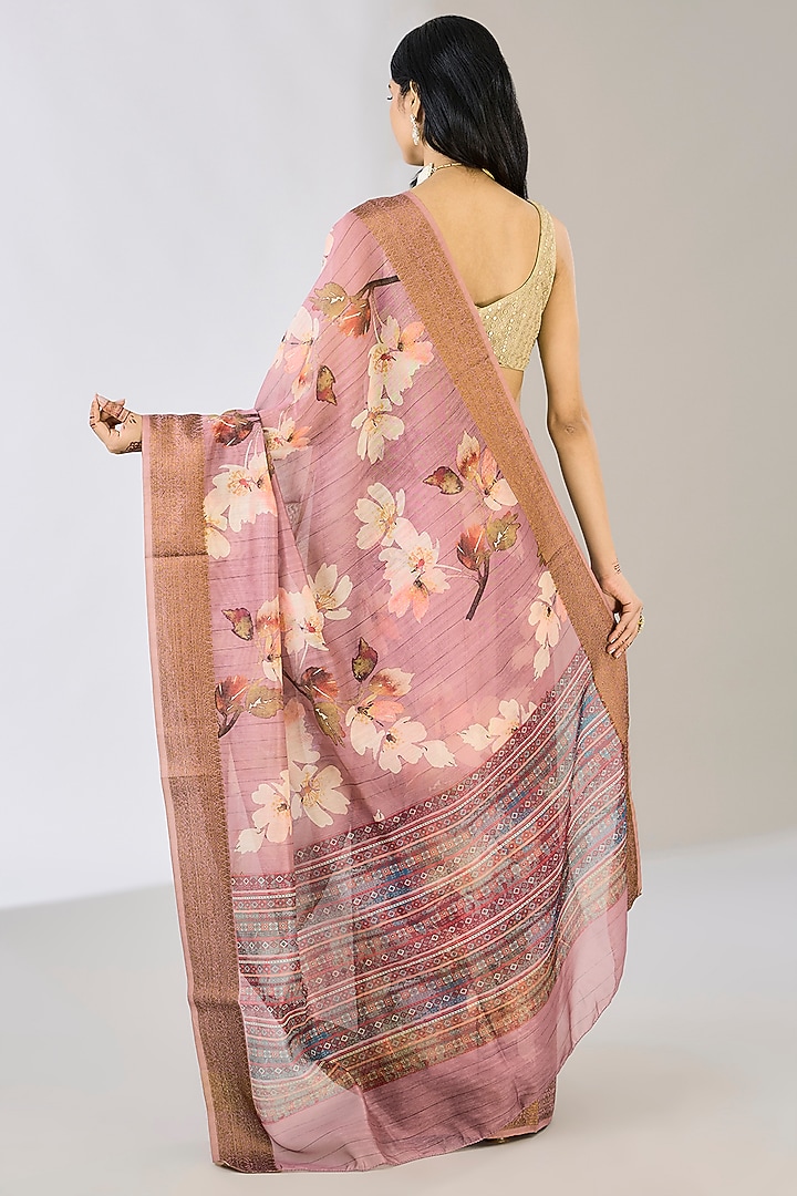 Baby Pink Pure Silk Handloom Weaves Embroidered & Digital Printed Banarasi Party Wear Saree by Zal From Benaras at Pernia's Pop Up Shop