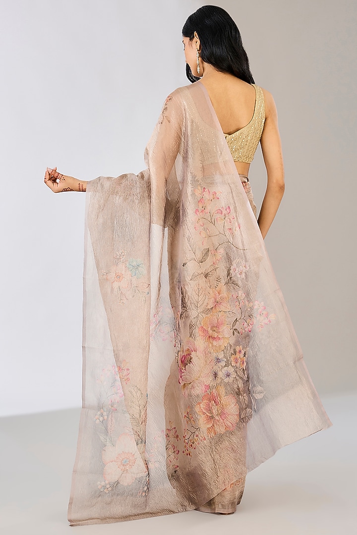 Beige Pure Tissue Silk Handloom Hand Painted Banarasi Festive Saree by Zal From Benaras at Pernia's Pop Up Shop