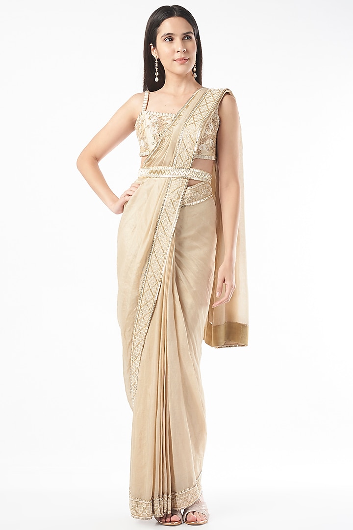 Gold Pre-Stitched Saree Set by Zamoraa The Label