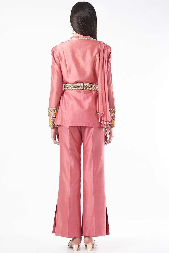 Pink Hand Embroidered Blazer Set by Zamoraa The Label at Pernia's Pop Up Shop