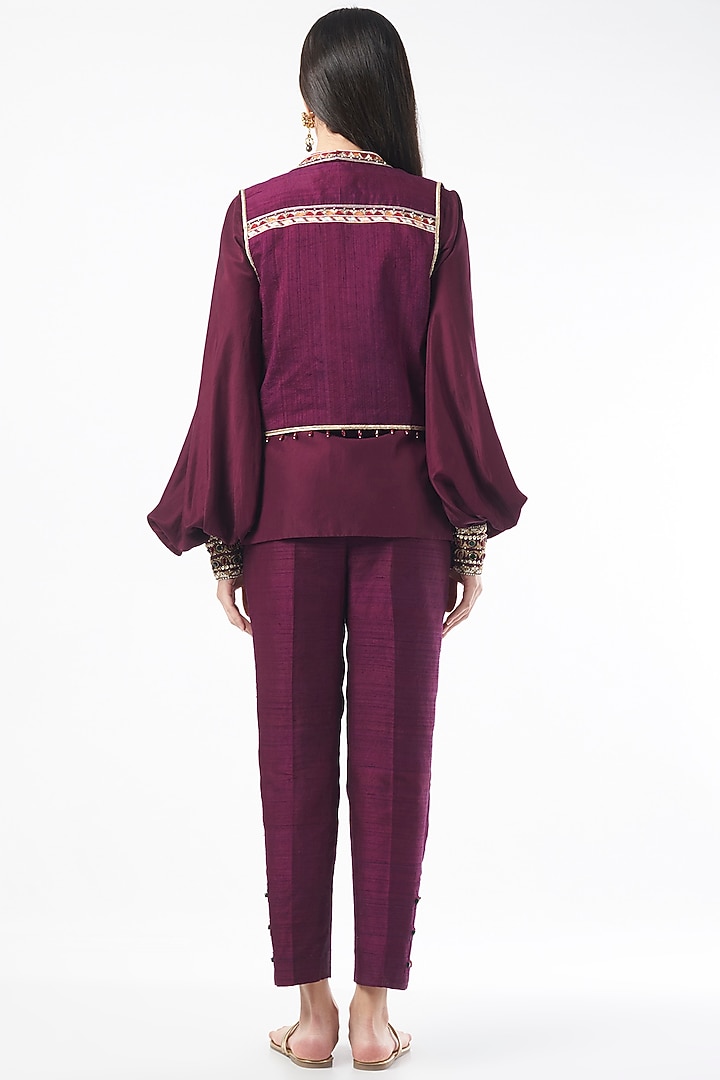 Wine Hand Embroidered Jacket Set by Zamoraa The Label at Pernia's Pop Up Shop