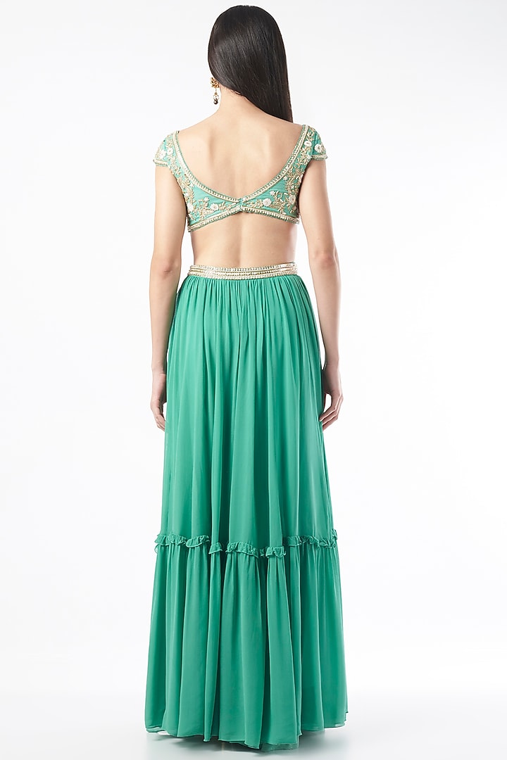 Green Tiered Wedding Lehenga Set by Zamoraa The Label at Pernia's Pop Up Shop