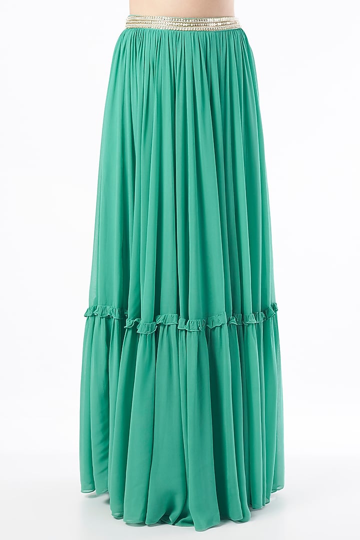 Green Tiered Wedding Lehenga Set by Zamoraa The Label at Pernia's Pop Up Shop