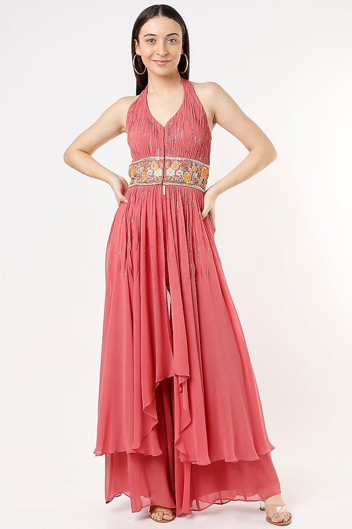 Pink Georgette Gharara Set by Zamoraa The Label at Pernia's Pop Up Shop