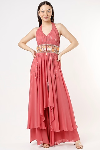 Pink Georgette Gharara Set by Zamoraa The Label