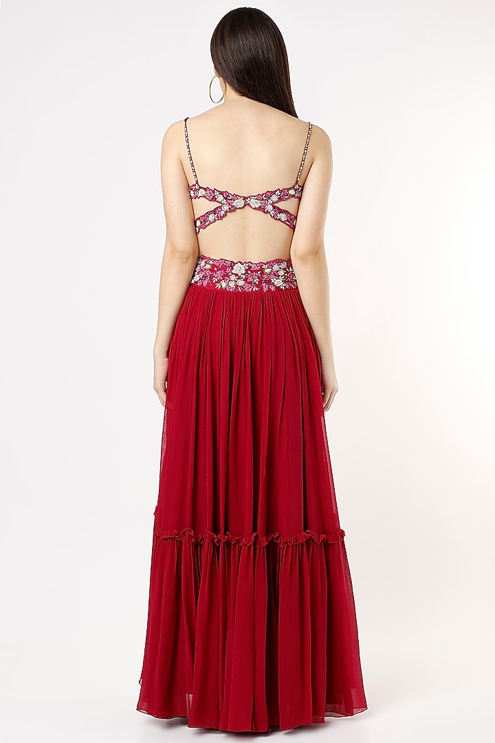 Wine Hand Embroidered Wedding Lehenga Set by Zamoraa The Label at Pernia's Pop Up Shop