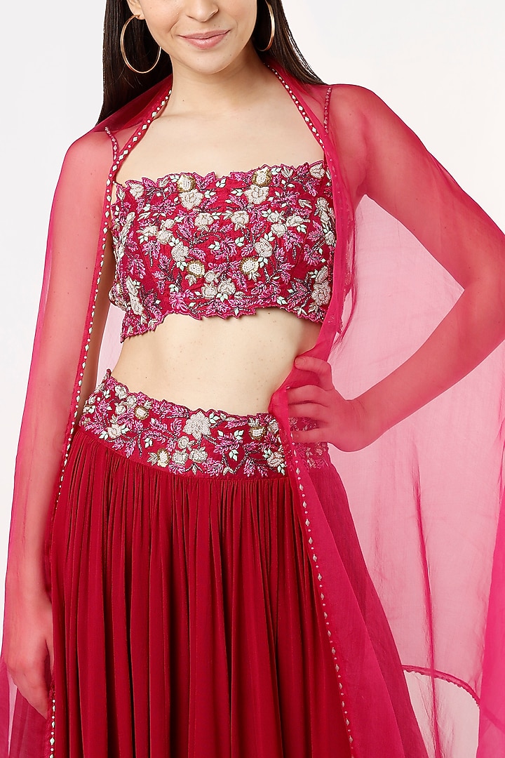 Wine Hand Embroidered Wedding Lehenga Set by Zamoraa The Label at Pernia's Pop Up Shop