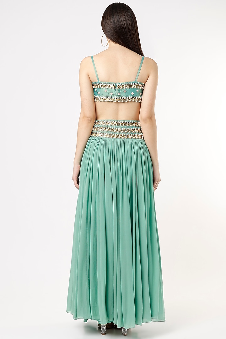 Green Hand Embroidered Lehenga Set by Zamoraa The Label at Pernia's Pop Up Shop
