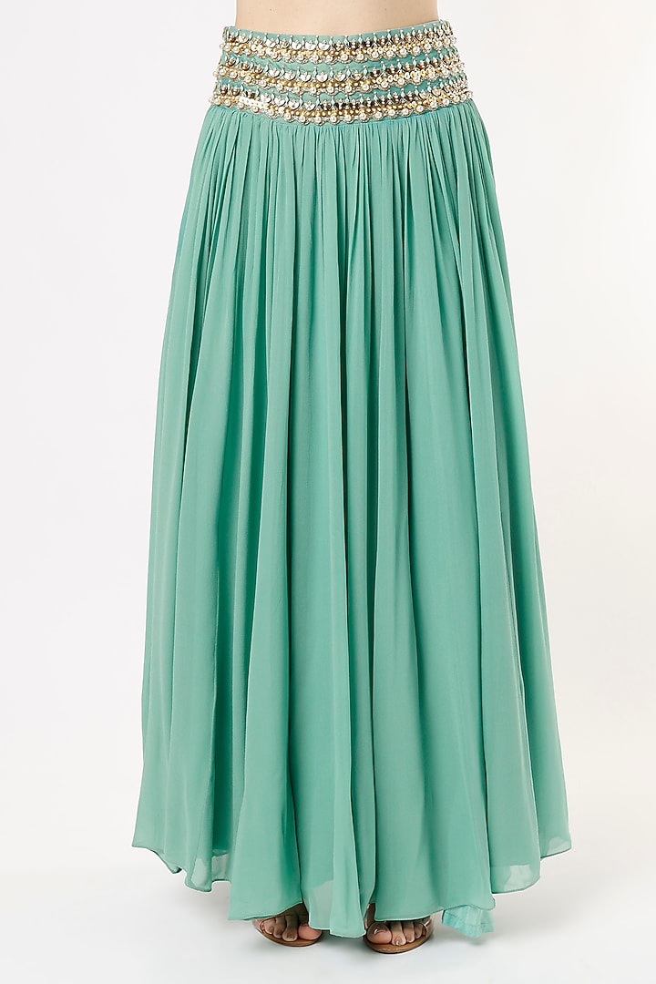 Green Hand Embroidered Lehenga Set by Zamoraa The Label at Pernia's Pop Up Shop