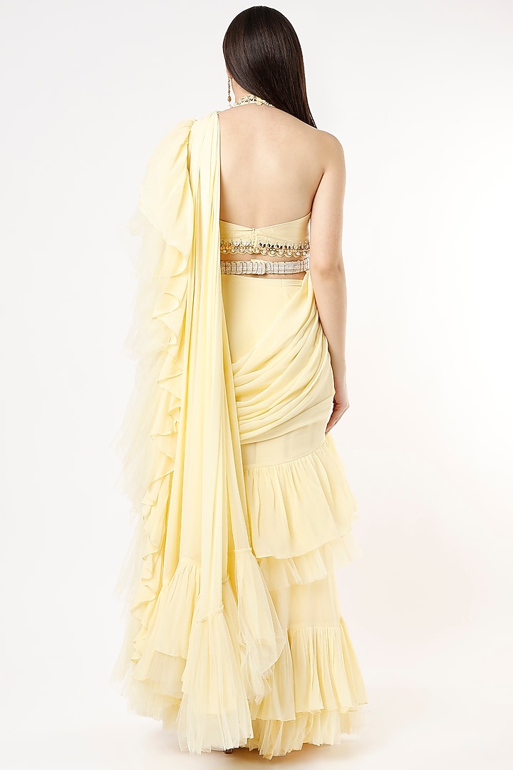 Yellow Ruffled Wedding Saree Set by Zamoraa The Label at Pernia's Pop Up Shop