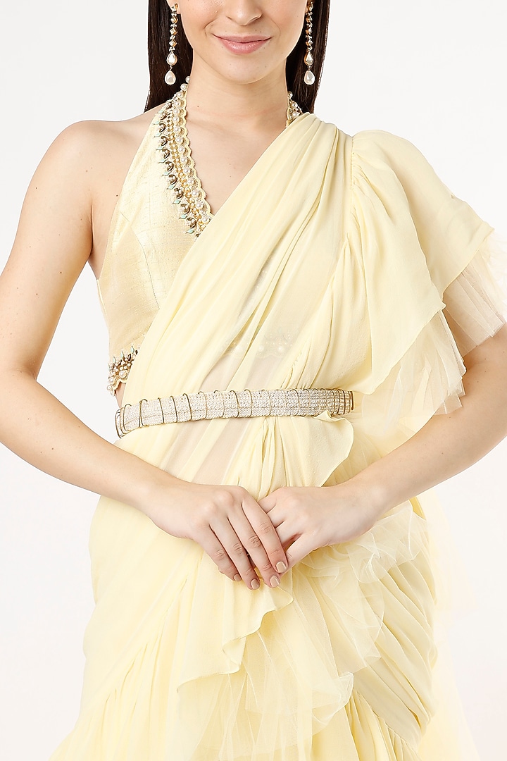 Yellow Ruffled Wedding Saree Set by Zamoraa The Label at Pernia's Pop Up Shop