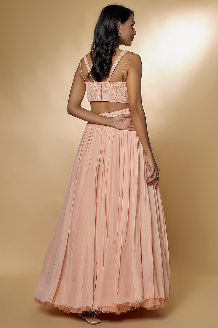 Blush Pink Crepe Georgette Wedding Lehenga Set by Zamoraa The Label at Pernia's Pop Up Shop