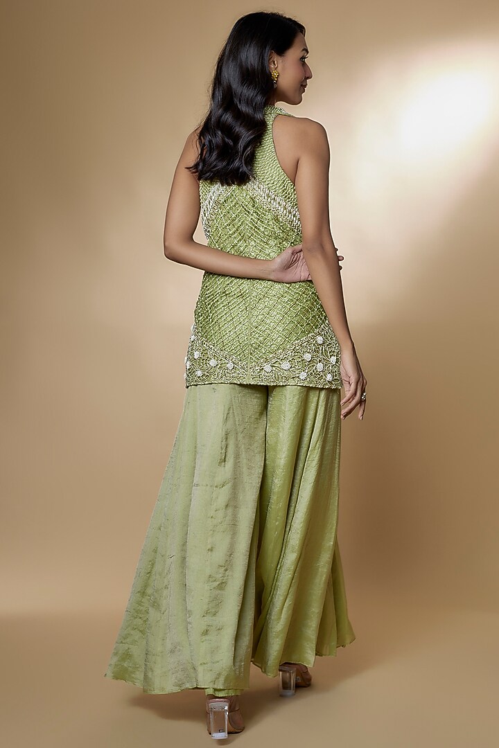 Green Tulle Embroidered Jacket Set by Zamoraa The Label at Pernia's Pop Up Shop
