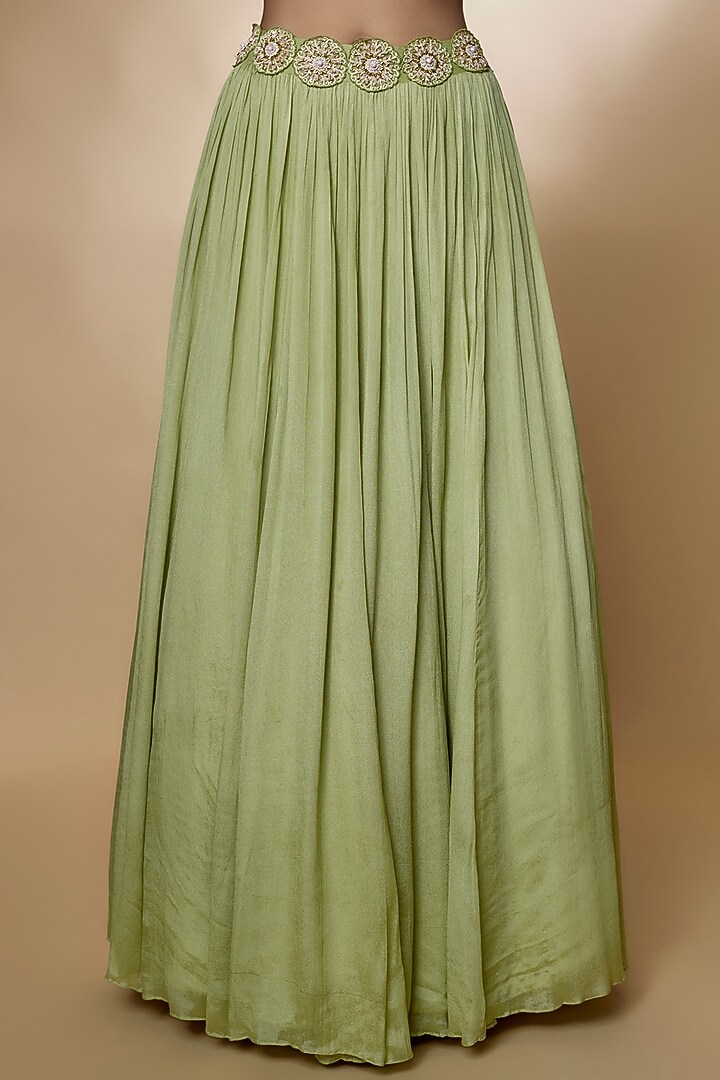 Green Crepe Georgette Embroidered Wedding Lehenga Set by Zamoraa The Label at Pernia's Pop Up Shop