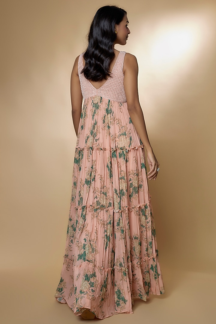 Blush Pink Georgette Digital Printed & Embroidered Wedding Anarkali by Zamoraa The Label at Pernia's Pop Up Shop