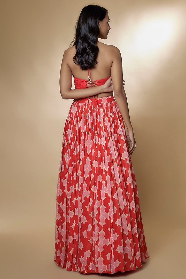 Red Crepe Georgette Digital Printed Wedding Lehenga Set by Zamoraa The Label at Pernia's Pop Up Shop