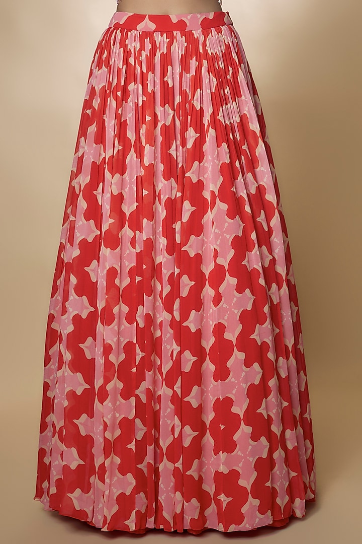 Red Crepe Georgette Digital Printed Wedding Lehenga Set by Zamoraa The Label at Pernia's Pop Up Shop
