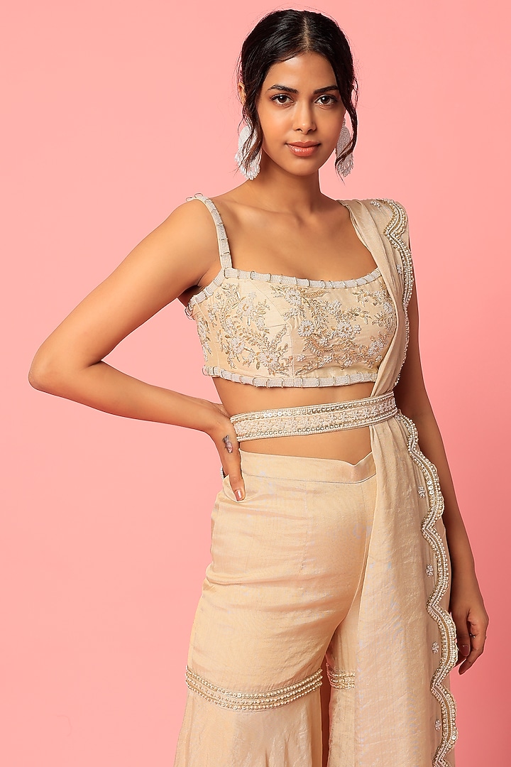 Beige Banarasi Tissue Gharara Set  by Zamoraa The Label at Pernia's Pop Up Shop