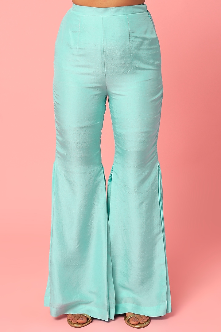 Sea Blue Raw Silk & Dupion Silk Wedding Sharara Set by Zamoraa The Label at Pernia's Pop Up Shop