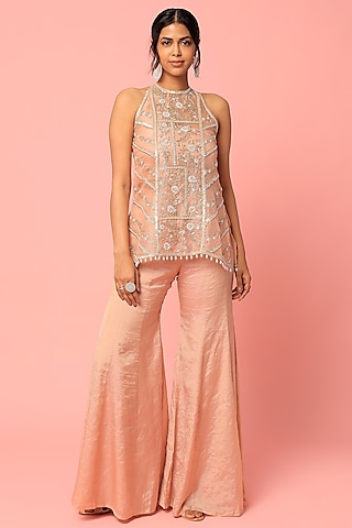Rose Pink Organza & Banarasi Tissue Gharara Set by Zamoraa The Label