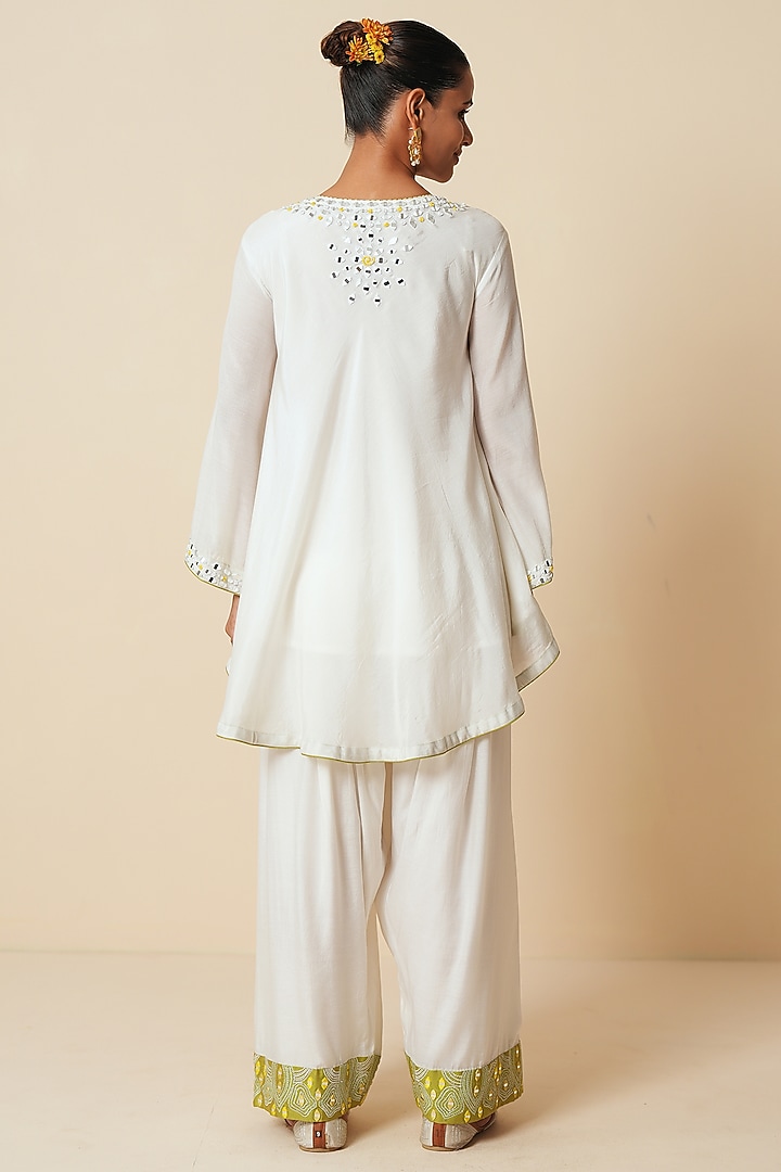 White Muslin & Cotton Silk Sequins Embroidered Co-Ord Set by Zari Dorie at Pernia's Pop Up Shop