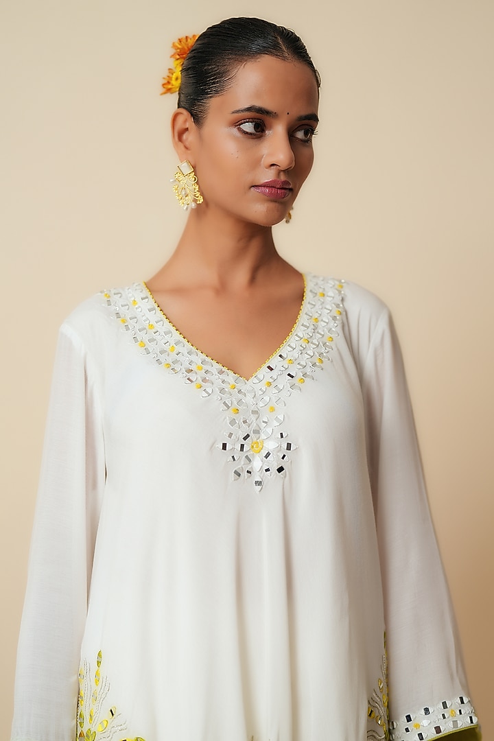 White Muslin & Cotton Silk Sequins Embroidered Co-Ord Set by Zari Dorie at Pernia's Pop Up Shop