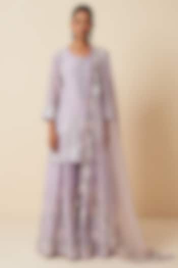 Lilac Pure Chanderi Silk Cutdana Embroidered Wedding Sharara Set by Zari Dorie at Pernia's Pop Up Shop