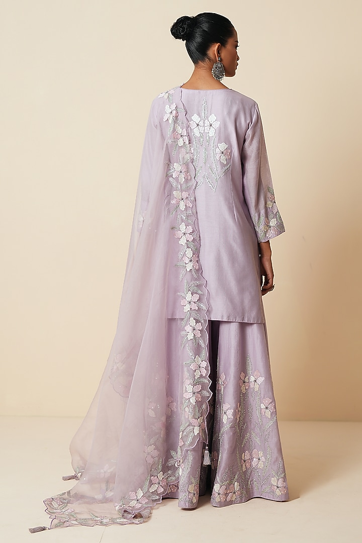 Lilac Pure Chanderi Silk Cutdana Embroidered Wedding Sharara Set by Zari Dorie at Pernia's Pop Up Shop