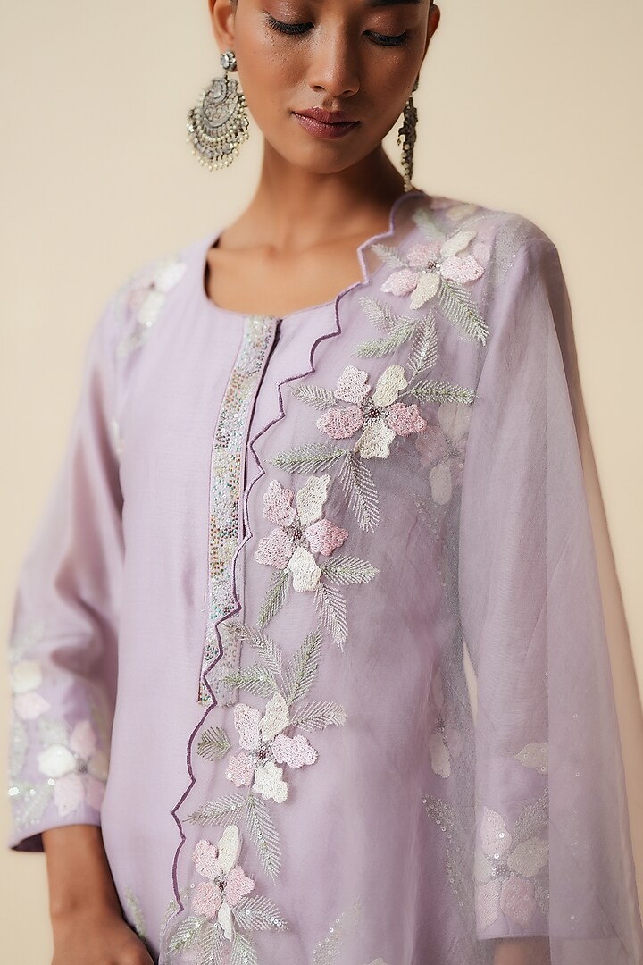 Lilac Pure Chanderi Silk Cutdana Embroidered Wedding Sharara Set by Zari Dorie at Pernia's Pop Up Shop