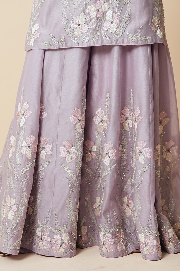 Lilac Pure Chanderi Silk Cutdana Embroidered Wedding Sharara Set by Zari Dorie at Pernia's Pop Up Shop