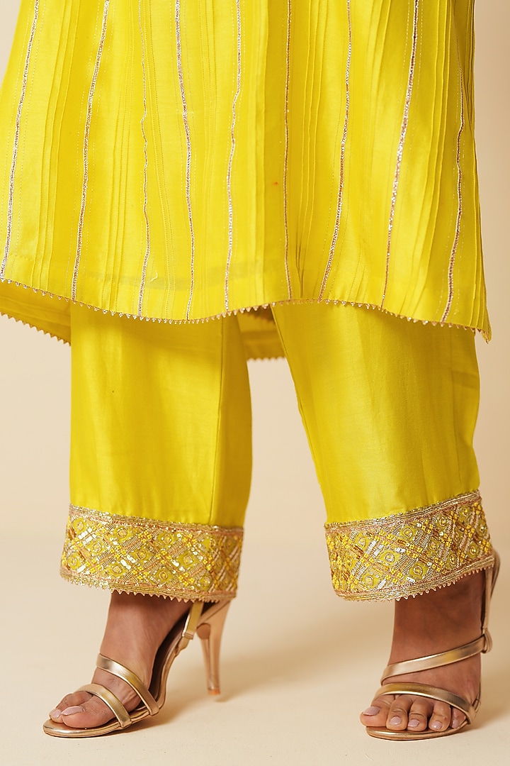 Vibrant Yellow Pure Chanderi Silk Sequins Embellished Kurta Set by Zari Dorie at Pernia's Pop Up Shop