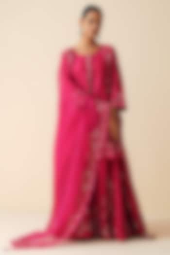 Vibrant Magenta Pure Chanderi Silk Embroidered Wedding Sharara Set by Zari Dorie at Pernia's Pop Up Shop