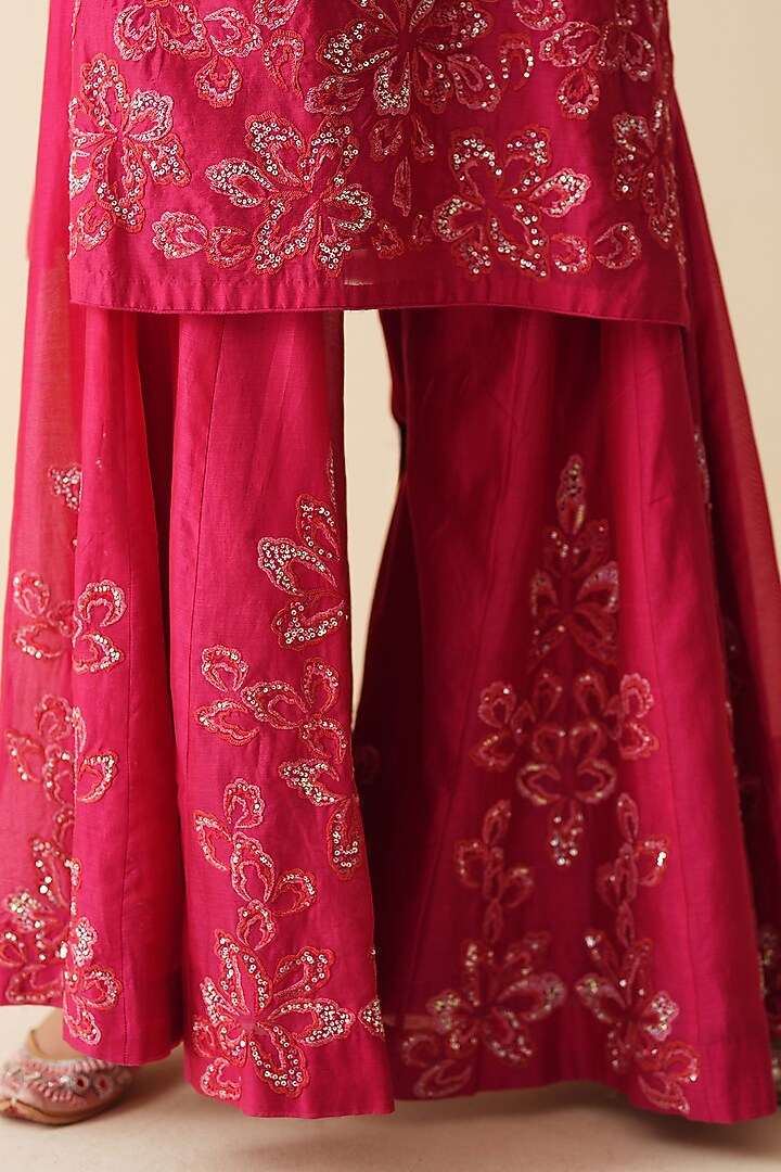 Vibrant Magenta Pure Chanderi Silk Embroidered Wedding Sharara Set by Zari Dorie at Pernia's Pop Up Shop