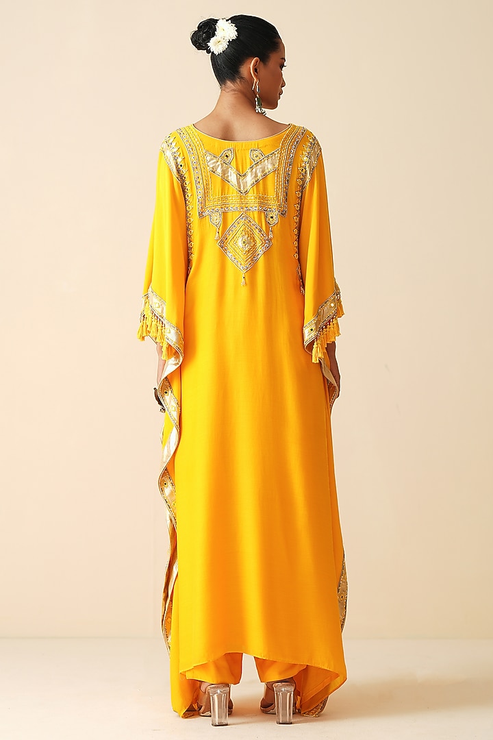 Orange Muslin Embroidered Kaftan Set by Zari Dorie at Pernia's Pop Up Shop