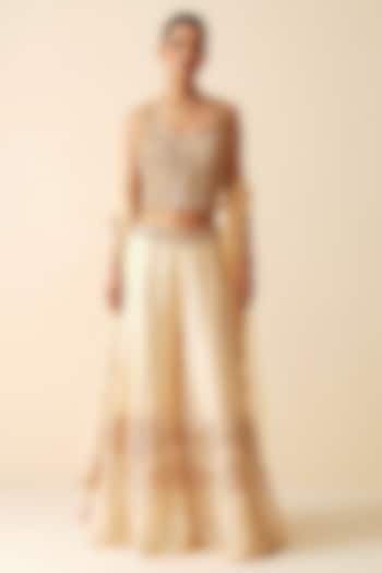 Gold Tissue Chanderi Embroidered Wedding Sharara Set by Zari Dorie at Pernia's Pop Up Shop