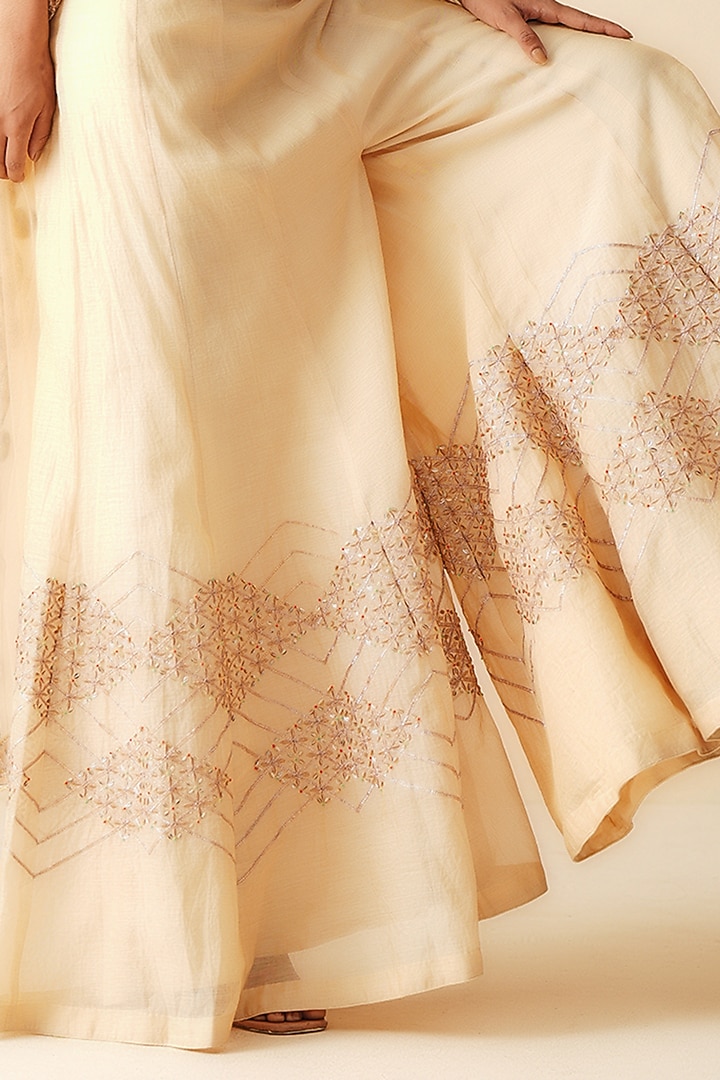 Gold Tissue Chanderi Embroidered Wedding Sharara Set by Zari Dorie at Pernia's Pop Up Shop