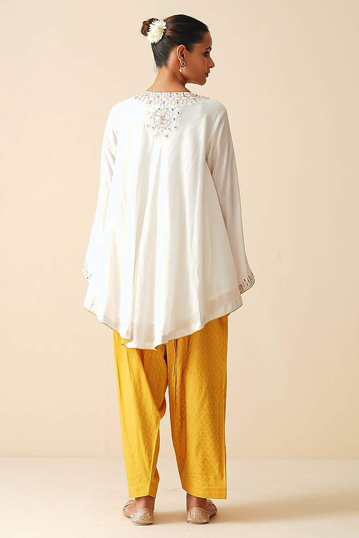 White & Yellow Muslin Embroidered Co-Ord Set by Zari Dorie at Pernia's Pop Up Shop