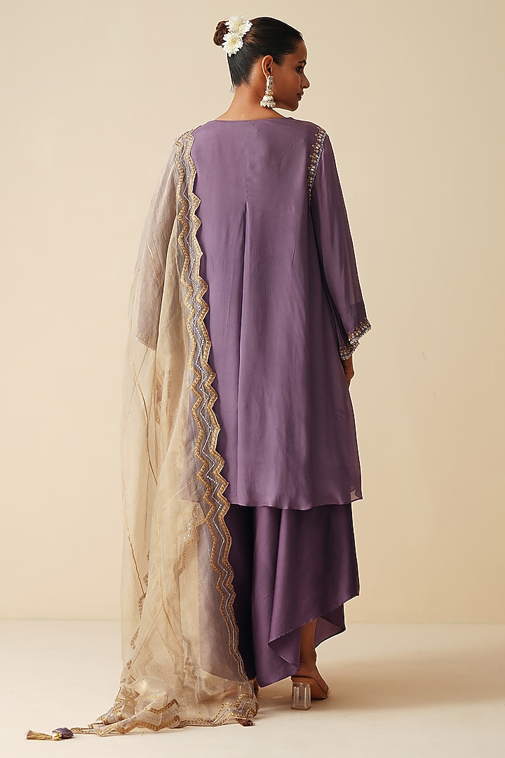 Purple Chiffon Embroidered Kurta Set by Zari Dorie at Pernia's Pop Up Shop