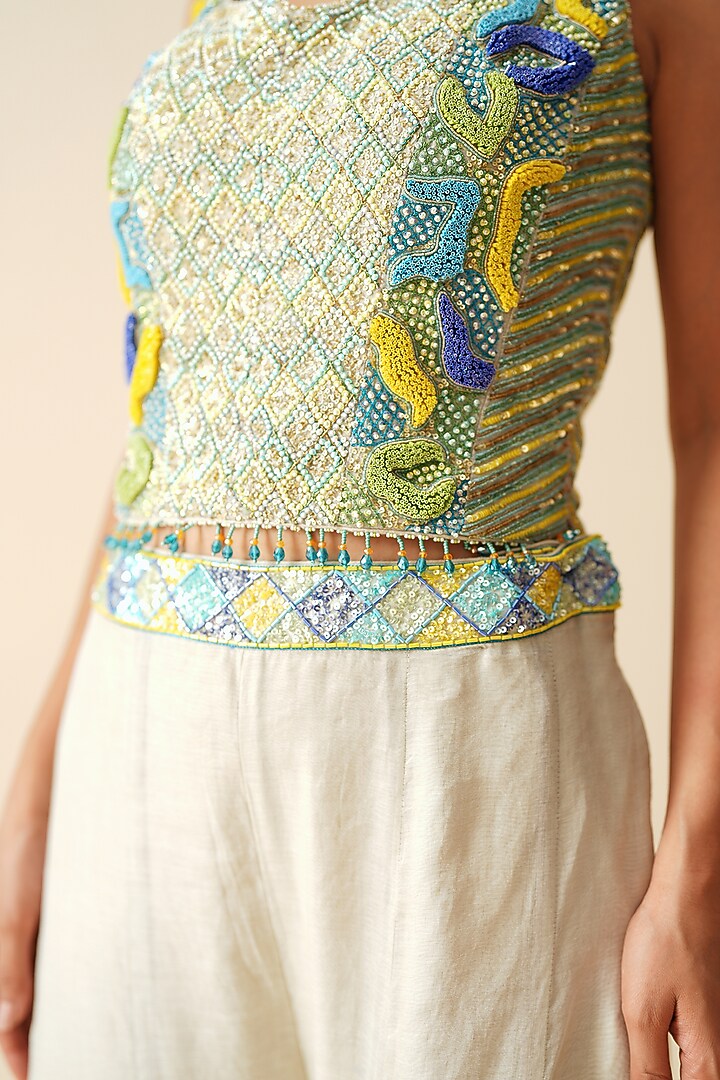 Silver Tissue Chanderi Embroidered Bridal Sharara Set by Zari Dorie at Pernia's Pop Up Shop